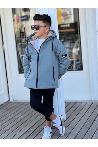 Pina Kids Erkek Çocuk Kürklü Çıkarılabilir Kapüşonlu Oversize Kışlık Mont Km4030 Mint