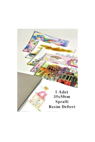 Resim Defteri 35x50 Cm 24 Renk Kuru Boya Dereceli Kurşun Kalem Rulo Kalemlik 24 Bölmeli Hamur Silgi Kalemtraş Görsel