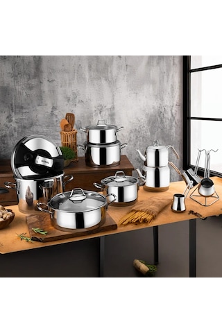 Güral Saray 18 Parça Metal Kulplu Çelik Tencere Takımı Mk 6203244