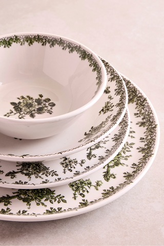 Antik Yeşil 27 Parça 6 Kişilik Seramik Yemek Takımı Vintage Çiçek Desenli Yuvarlak Servis Seti Yesıl Yeşil