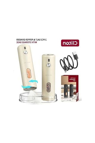 Trendooze Gaojunshop01 Şarj Edilebilir Biber Değirmeni - 2 Adet Beyaz Ayarlanabilir Değirmen + Saklama Tabanı Beyaz