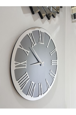 Ayna Denizi Silver Jet Smoked Model Gümüş Füme Renk 50 CM Dekoratif Aynalı Duvar Saati Gümüş