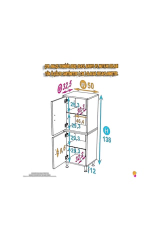 Eliusta Nuve Geniş Depolama Alanlı Dolap 50 Cm Banyo/mutfak Çok Fonksiyonlu 50x138x32,5 Cm Saklama Dolabı Beyaz