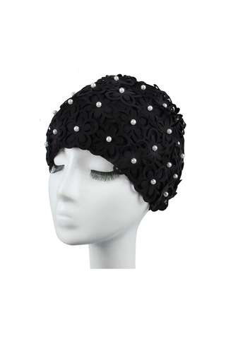 Siyah Vintage Çiçekli Yüzme Boneleri Kadın Şık Yüzme Boneleri D Siyah