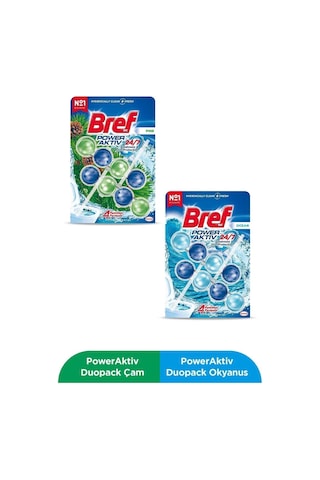 Bref Wc Power Aktiv Duopack Katı Tuvalet Bloğu 1 Çam 1 Okyanus, 2 X 2'Li Paket