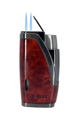 Z+plus Çift Torch Alevli, Entegre Delicili Punch Lüks Puro Çakmağı - Maun & Füme