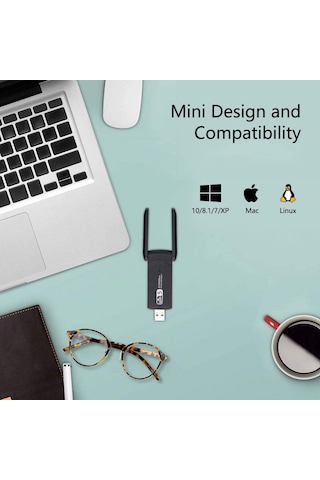 AC1200 Mbps Dual Band USB 3.0 Adaptör Kablosuz Wi-Fi Alıcı
