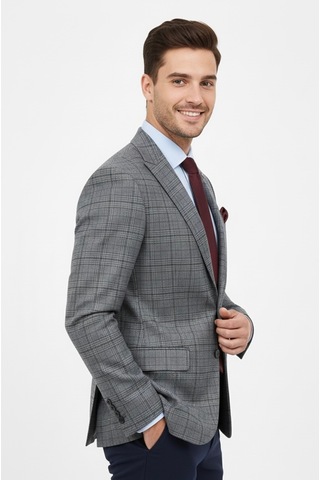 Presto Erkek 6 Drop Slimfit Kareli Ceket Gri 1635-070 Gri