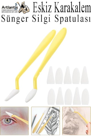 Sünger Silgi Satula 12 Parça 1 Paket Karakalem Eskiz Karıştırıcı Dağıtıcı Sünger Silici Sileceği Spatulası