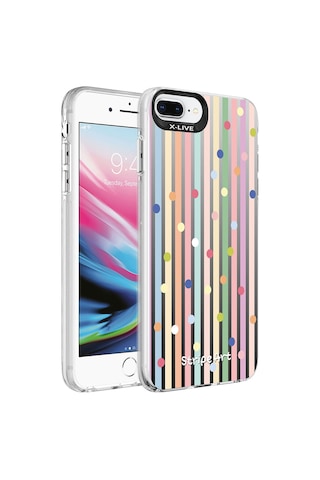 Zore Apple Uyumlu iPhone 8 Plus Kılıf Desenli Silver Sert Kapak - Noktalar Noktalar