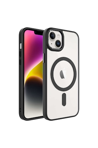 Apple Uyumlu iPhone 14 Plus Kılıf Magsafe Şeffaf Arka Yüz Kamera Yükseltili Silikon Ata Pro Tech Siyah