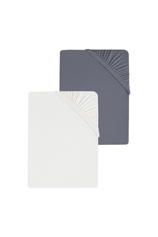 2 Adet Düz Pamuklu Çift Kişilik 200 X 200 Cm Lastikli Penye Çarşaf-beyaz-antrasit Beyaz - Antrasit