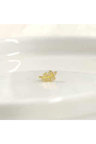 Başak Yaprak Gümüş Tragus Pıercıng - Altın Sarı Beyaz