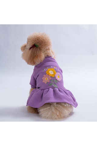 Lila Arosa Nivalis Çiçek Nakışlı Kedi Köpek Elbisesi Köpek Kıyafeti Kedi Kıyafeti