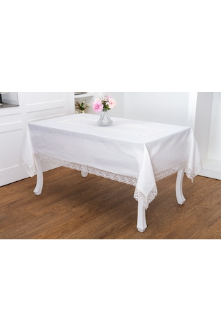 Finezza Gilda Lüx Dantelli Simli Kumaş Krem Masa Örtüsü  160x220 cm -1468