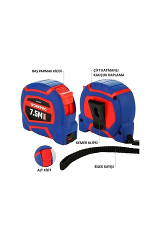 Workpro Wp261010 7,5mx25mm/25ft. Naylon Kaplama Sarı Çelik Şerit Metre Fr Wp261010 7.5 M