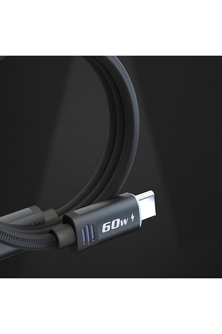 Lenyes LC532 60 W Type-C to Type-C Hızlı Data ve Şarj Kablosu 1 M Gri