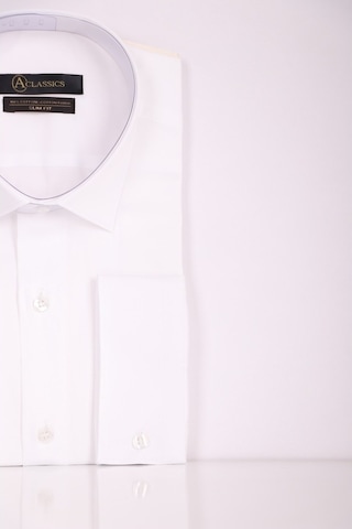 Aclassics Erkek Beyaz Slim Fit Saten Pamuk Cepsiz Gömlek