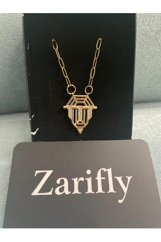 Altın Renk Geometrik Figürlü Zirkon Taşlı Kolye Altın