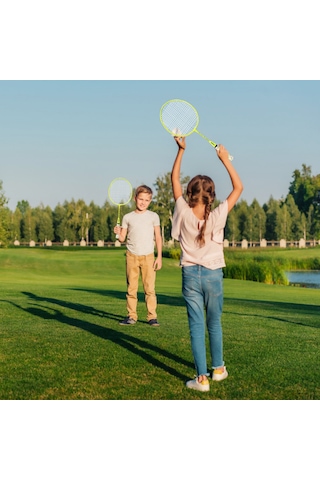 Geeksen Çocuk Badminton Raketi Seti Yeşil - Demir Alaşımlı, Nylon Uçlu 2 Raket 2 Top Ve Çanta İçerir