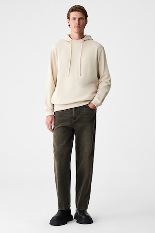 Grimelange Alessıo Erkek %100 Pamuk Kapüşonlu Kordon Detaylı Oversize Fit Bej Sweatshirt Bej
