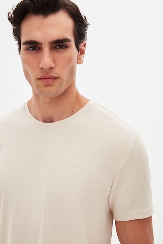 Twn Slim Fit Taş Düz Kabartma Baskılı T-shirt 4ec148551753m Taş