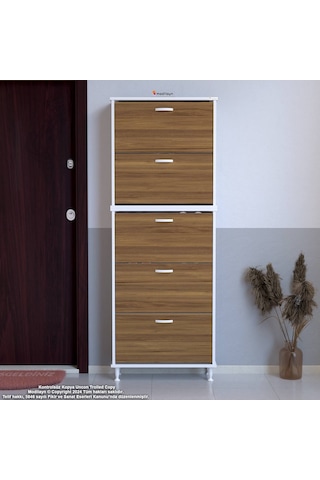 Modilayn Varbi Umay' 2 Li Kapı Önü 52 X193x 25, 5 Cm Lik 5 Düşer Kapak 10 Göz Raf Ayakkabılık Meşe