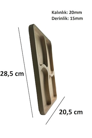 %100 Doğal Gürgen Ağacı 4 Bölmeli Kahvaltı Tabağı 20,5 X 28,5 Cm
