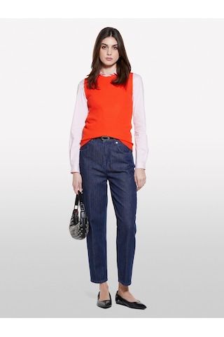 Sisley Viskoz Karışımlı Kolsuz Slim Fit Triko Bluz Kadın Nar Çiçeği Bluz - 325p17q3m105s