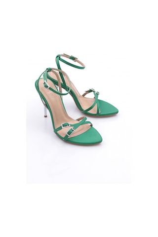 Dgn 1275 Kadin Tokali Bilekten Bağlama Topuklu Ayakkabi Yeşil Saten