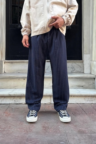 Flaw Atelier Çizgili Vintage Kumaş Pantolon Lacivert Lacivert