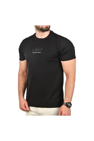 Deepsea Erkek Siyah Nefes Alan Pamuklu Tişört Bisiklet Yaka Dar Kesim Yumuşak Dokulu Tişört 2504352 Siyah