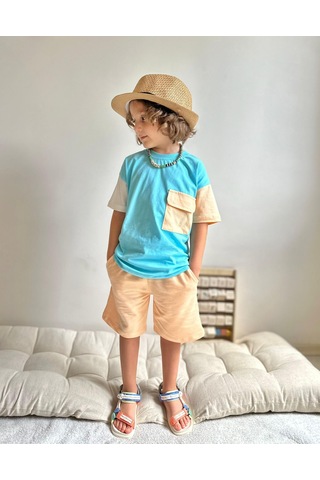 Jolly Kids Erkek Çocuk Blok Renkli Cepli Şortlu Takım Mint Yeşili