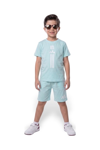 Minik Motion 2'li Set Kısa Kollu Tshirt Ve Şortlu Çocuk Minikmotion Alt Üst Takım Siyah-su Yeşili