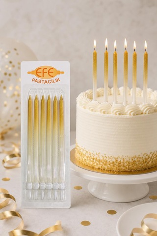 Metalik Beyaz Gold Uzun Pasta Mumu 17 Cm Karışık