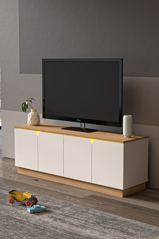 Led Işıklı Tv Ünitesi Mdf Kapak 150 Cm Beyaz