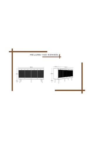 Melura Konsol 160 Cm %100 Mdf Lake Ahşap Ayaklı Gri