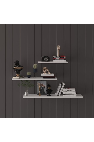 Modern Organizer Düzenleyici Dekoratif Kitaplık Banyo Mutfak 3'lü Duvarrafı Beyaz