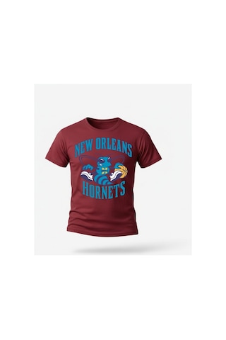 Urbantrendstore Unisex New Orleans Hornets Oversize Fit Rahat Geniş Salaş T-shirt Günlük Tişört Bordo