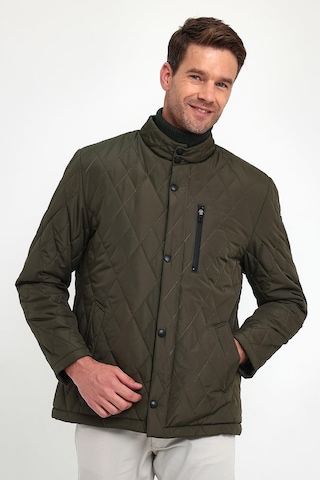 Sivaist Erkek Yeşil Standart Fit Normal Kesim Içi Kürklü Dik Yaka Çıtçıtlı Dolgulu Desenli Overcoat-Yeşil
