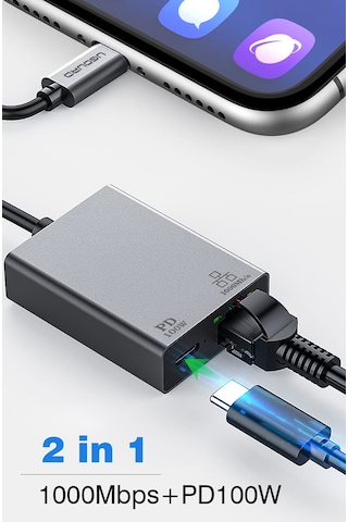 Ugourd 1000-mbps Type-c Rj45 Ethernet Adaptörü 1000 Mbps +100w Şarj Portu İle 2'si 1 Arada Rj45 Lan Ethernet Adaptörü Tip-c Arayüz Cihazları Pc/tablet/mobil Telefon