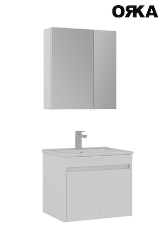 Modern Orka Side 65 Cm Mat Beyaz Kapaklı Lavabo Ve Ayna Takımı Suya Dayanıklı Mdflam Beyaz
