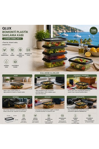 Qlux L-01004 No-1 Bomonti Plastik Saklama Kabı 4'lü Set - 700 Ml- 6'li Paket Diğer