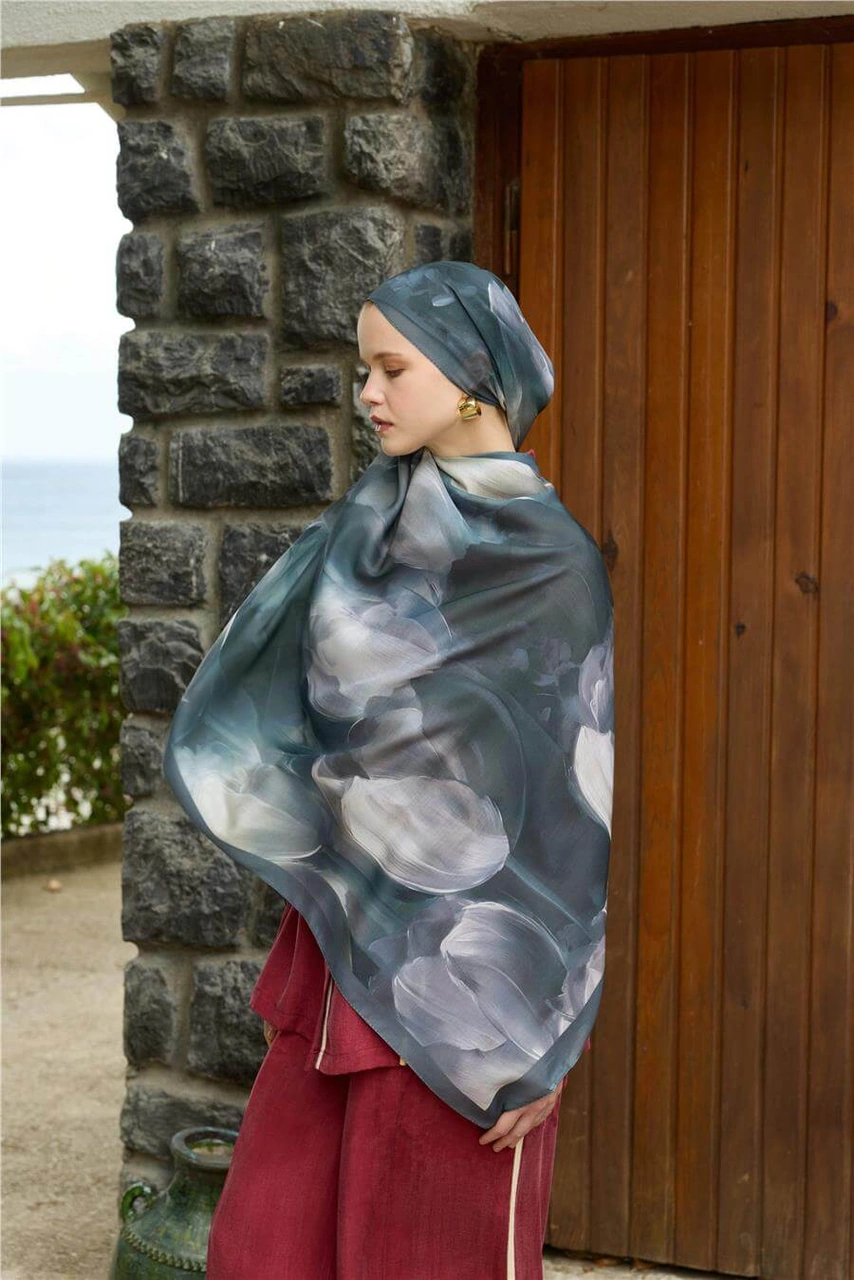 Siyah/yeşil Winter Bloom Soft Şal Siyah