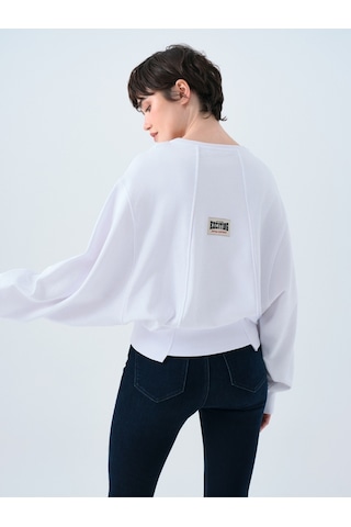 Regular Long Crop Kadın Sweatshirt Beyaz