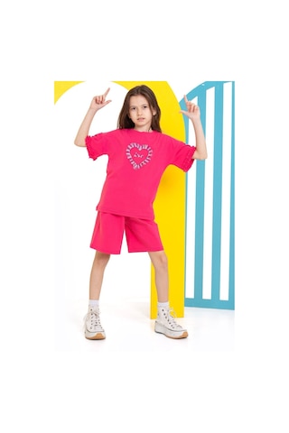 Kız Çocuk Şortlu Takım Fuşya