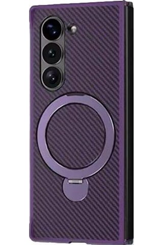 Teleplus Samsung Galaxy Uyumlu Z Fold 6 Kılıf Karbon Fiber Magsafeli 360 Dönerli Standlı Alp Kapak