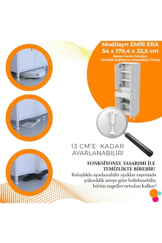 Emir Era 55 X 170,4 X 32,5 Cm Mutfak Dolabı 4 Kapaklı Tek Çekmeceli Çok Amaçlı Dolap Beyaz
