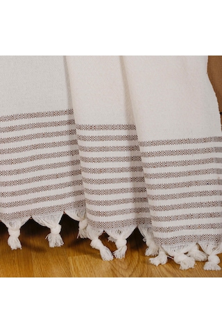 Buldan İşi Kaymaz Pamuklu 2'li Koltuk Örtüsü 170x210 Cm Kaliteli Koltuk Şalı Çekyat Kanepe Örtüsü 2 Adet Kreme Kahve