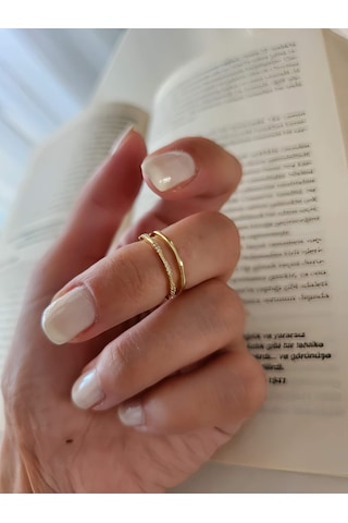 İki Sıralı Zirkon Taşlı Eklem Kıkırdak Kemik Ayarlanabilir Gold Altın Renkli Yüzük Gold
